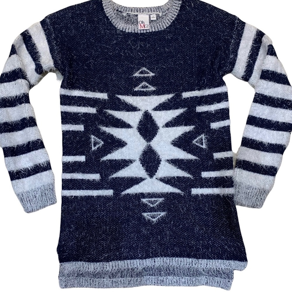 OhMG! Navy & White Soft and Cozy Crew Neck Aztec Print Sweater Sz S